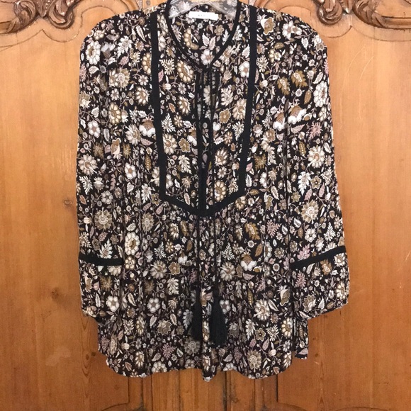 A.L.C. 100% Silk Tie Neck BoHo Top - Picture 1 of 6